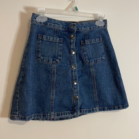 BDG Button Front Mini Denim Skirt Small Dark Blue Swing A-Line Pockets - Picture 2 of 11
